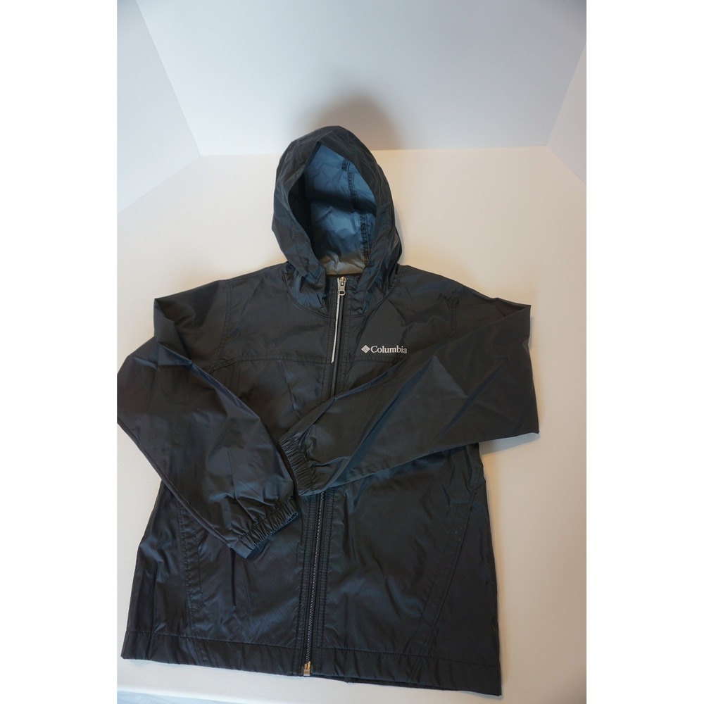 Columbia Kids Glennaker Rain Jacket Black Hooded Windbreaker S 8 RB3416